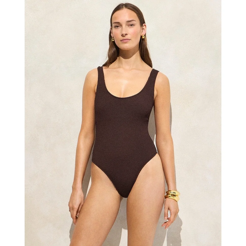 J.Crew Claudia Scrunchie One-Piece Swimsuit Inky Espresso Brown Size 10 NWT